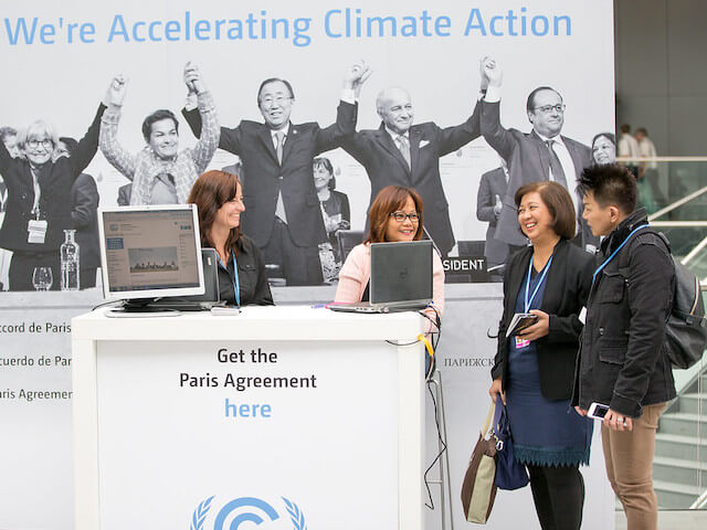 image of Paris agreement information stand