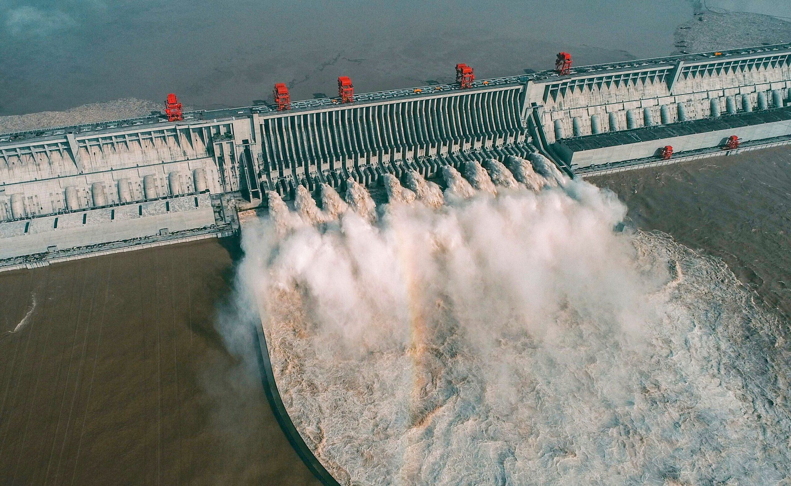 Aerial shot of hydropower station a key area for renewable energy jobs
