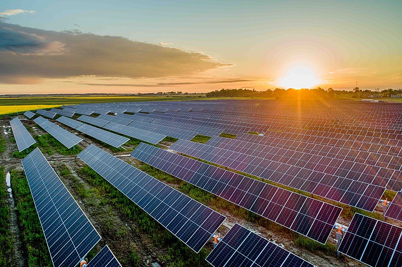 Solar panels under sun that can power green hydrogen energy