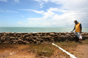 Sea wall in front of ocean on Saibai Island