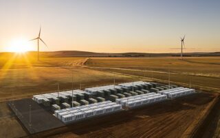 Large renewable energy storage battery and wind turbines, South Australia
