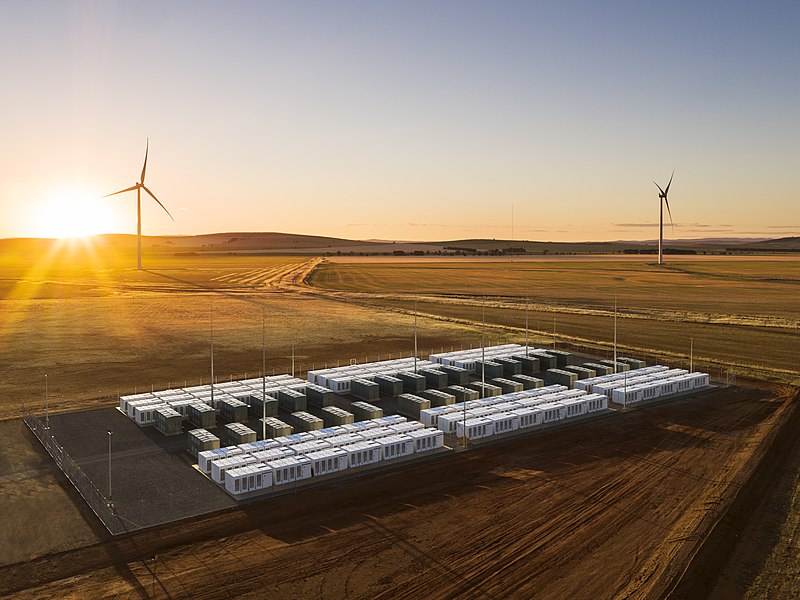 Large renewable energy storage battery and wind turbines, South Australia