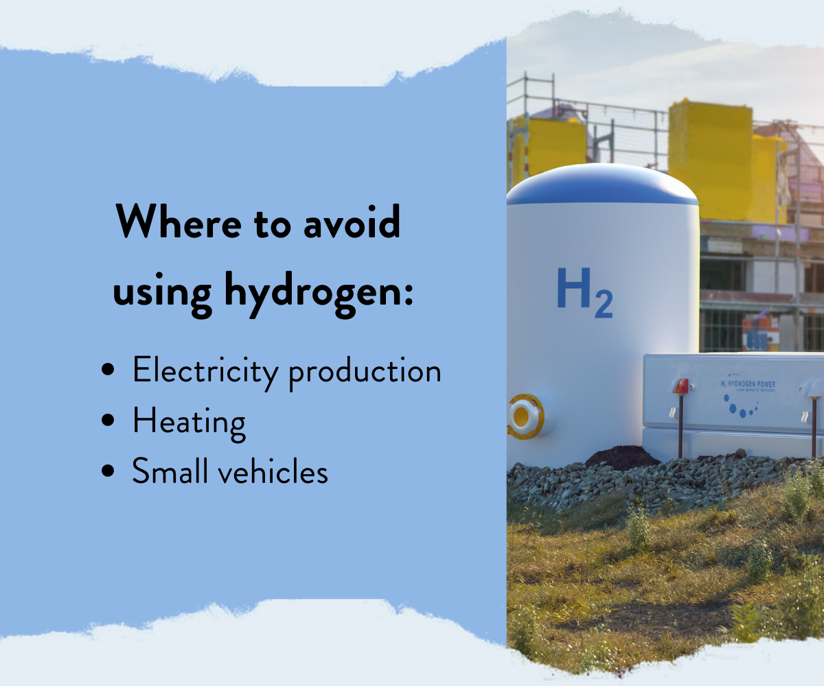 Graphic about where to avoid using hydrogen